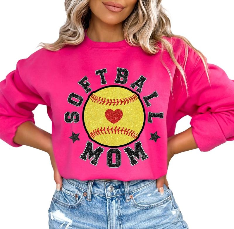 Glitter Softball Mom Sweater, Softball Mama, Faux Embroidery, Unisex Sweatshirt, Gifts For Mom From Children Kids, Long Sleeve Crewneck Tee, Presents For Mom Sweater, Gifts For Birthday