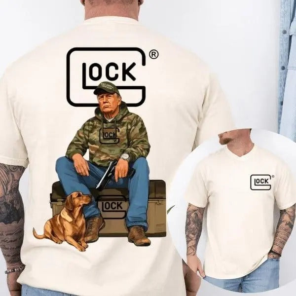 Glock Trump Hunting 2 Sided TShirt, Gun Lover, Unisex Short Sleeve Casual 100% Cotton, Casual Top Menswear, Tactical Gear, Gift for Men for Woman
