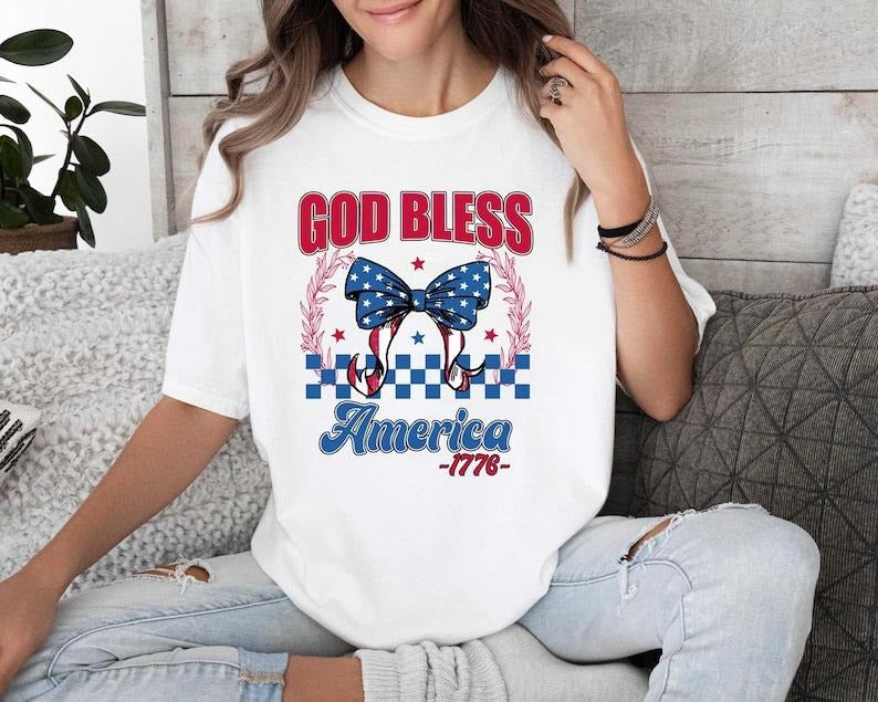 God Bless America Shirt, Coquette 4th Of July Sweatshirt, 4th of July Tee, Fourth Of July, America Flag, Independence Day Shirt