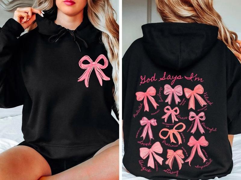 God Says I Am Coquette Bow Hoodie, Coquette Christian Shirt, Jesus Sweatshirt, Christian Shirt, Christian Bible Verse Sweatshirt, Girly Hoodie