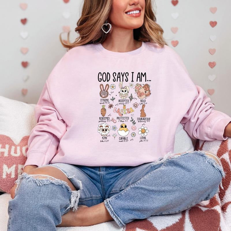 God Says I am Strong Kind Loyal Printed Sweatshirt, I am Strong Kind Loyal Sweatshirt, God Says I am Strong Kind Loyal Sweater, Printed Comfort Colors T-Shirt, Full Color Print