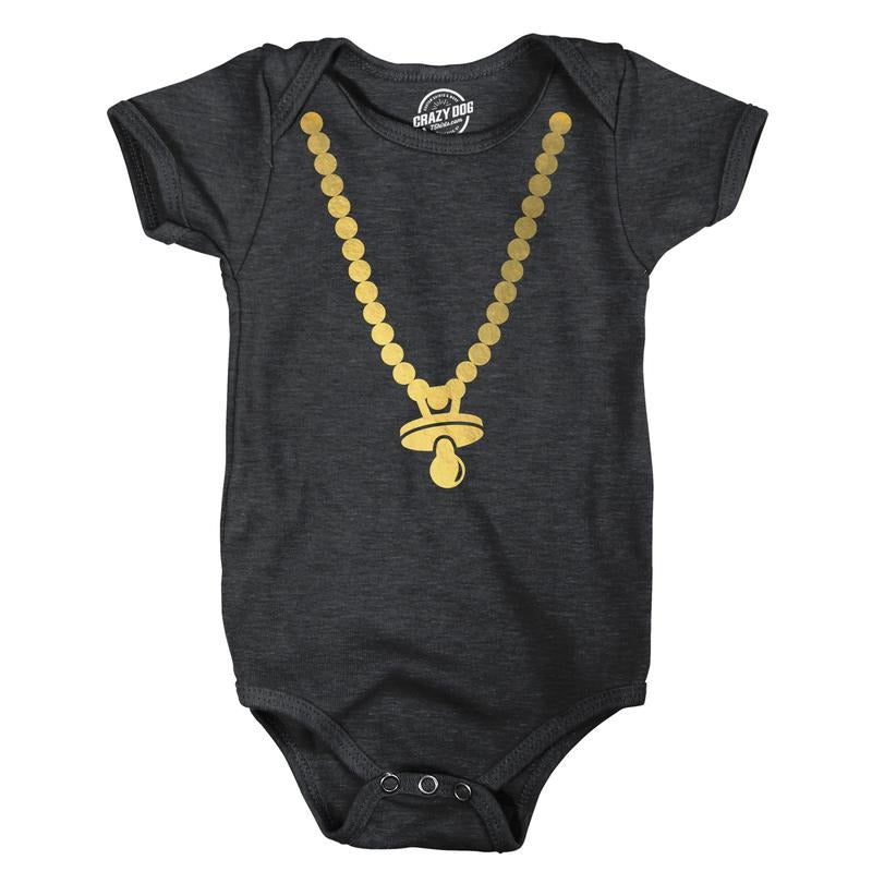 Gold Pacifier Baby Bodysuit Funny Sarcastic Golden Chain Graphic Novelty Jumper For Infants Funny Baby Onesies Funny Sarcastic Onesie Novelty Onesie Black -