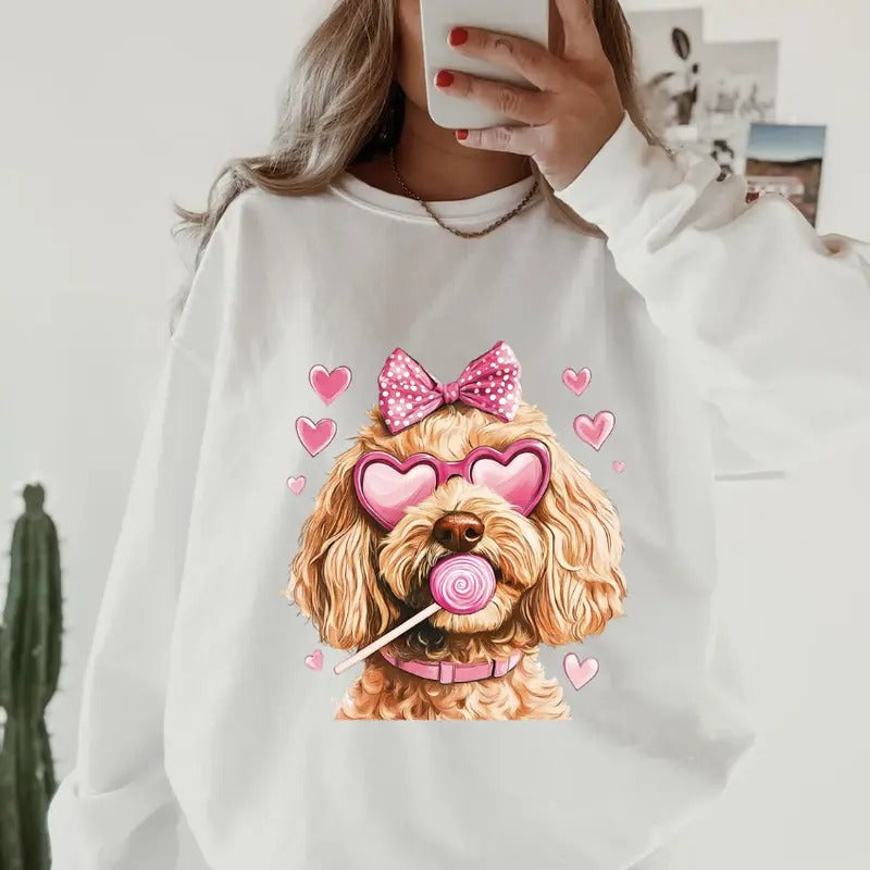 Golden Doodle Valentines day Sweatshirt ~ Sweatshirt Unisex Apparel Relaxed Fit Printed in the USA Clothing Womenswear Casual and Comfortable