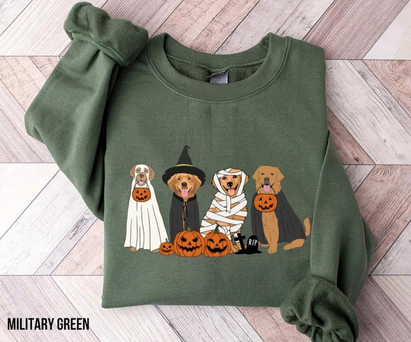 Golden Retriever Halloween Sweater, Halloween Ghost Dog Sweatshirt, Cute Dog Pumpkin Halloween Tee Shirt, Happy Halloween Ghost Dog T-Shirt, Golden Retriever Ghost Dogs Sweatshirt