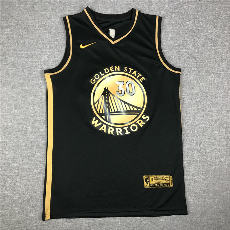 Golden State Warriors #30 Stephen Curry New Warriors 30 Black Gold Style 2