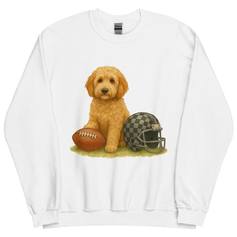 Goldendoodle Football Sweatshirt - Unisex Apparel Relaxed Fit Printed In The USA Clothing Womenswear Casual Comfort Cotton Top Athletic Boho Chic