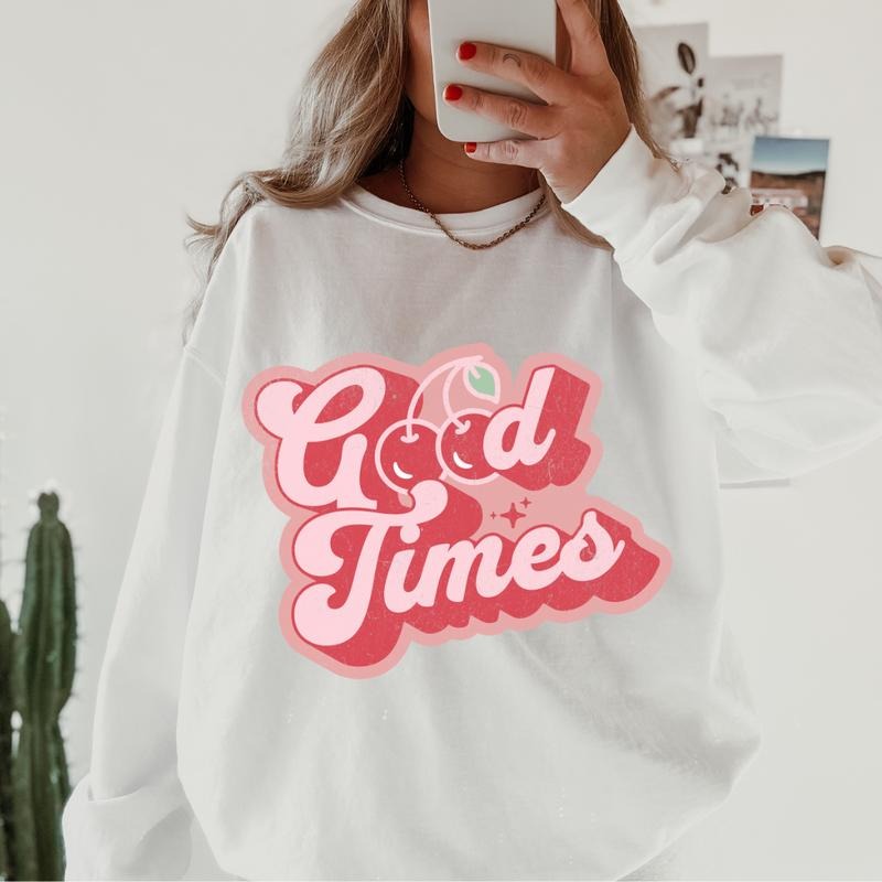 Good Times Cherry Sweatshirt ~ Sweatshirt Unisex Apparel Relaxed Fit Printed in the USA Clothing Womenswear Casual and Comfortable