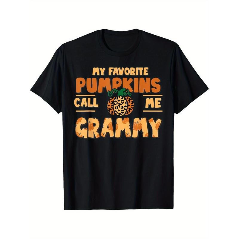 Grammy's Favorite Pumpkins Thanksgiving Fall Autumn Graphic Tee - Comfortable, Breathable, Casual Short Sleeve, Daily Wear, All Season,Black, Men's Made in USA