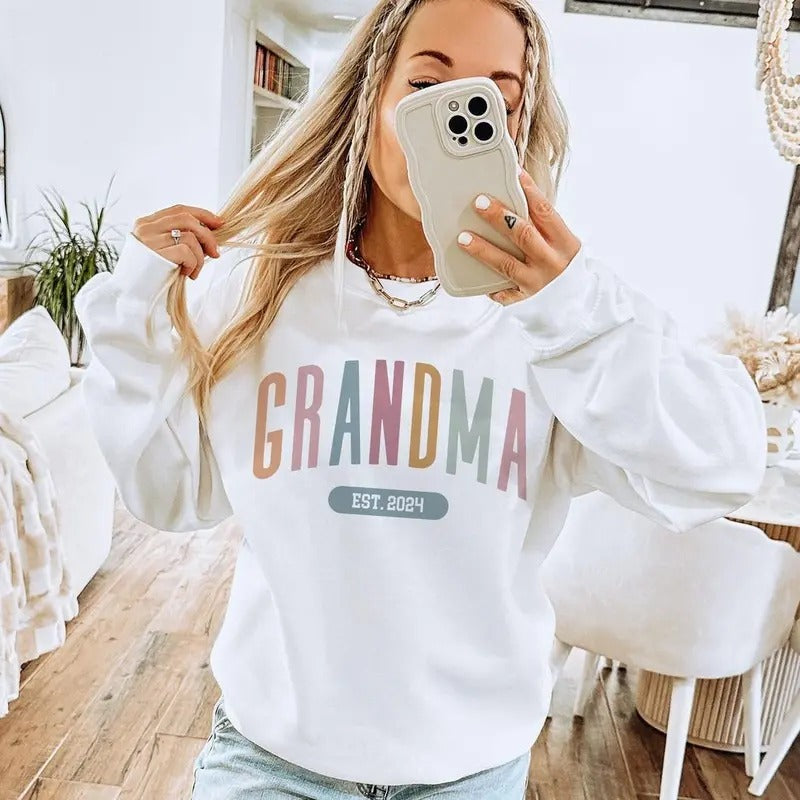 Grandma EST 2024 Sweatshirt -2025 Gift For New Grandma Birth Announcement Unisex T-shirt Hoodie | WearSparks.com