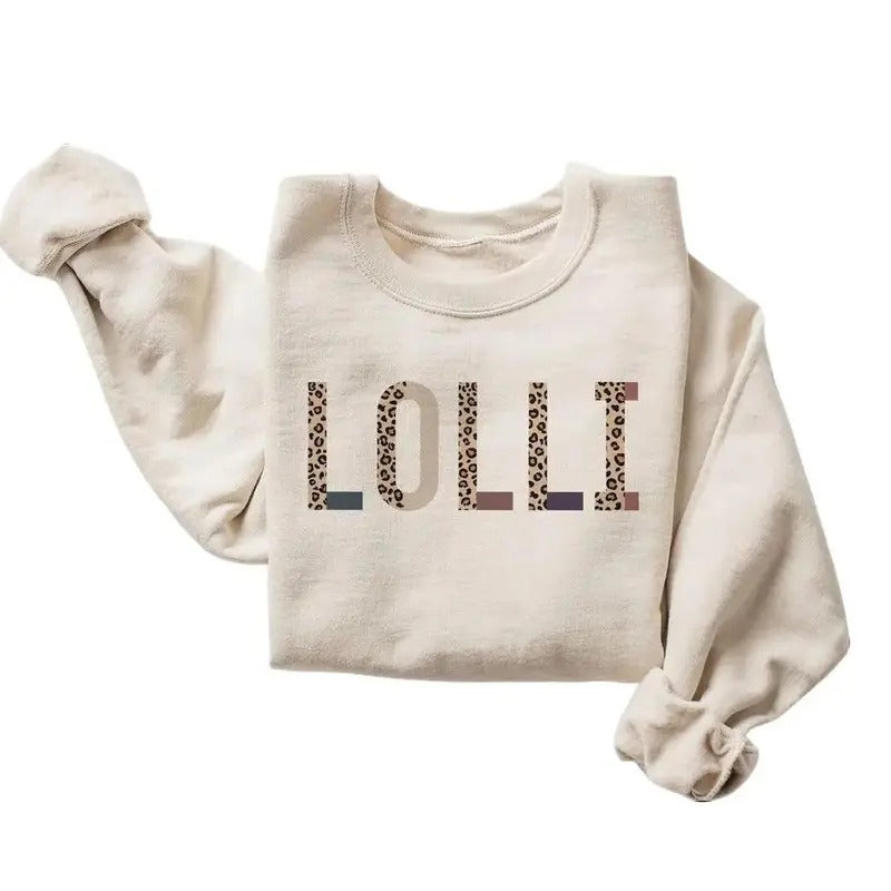 Grandma Lolli Leopard Sweatshirt Grandma - Most Loved Lolli - Lolli To Be Gift Unisex Pullover Cotton