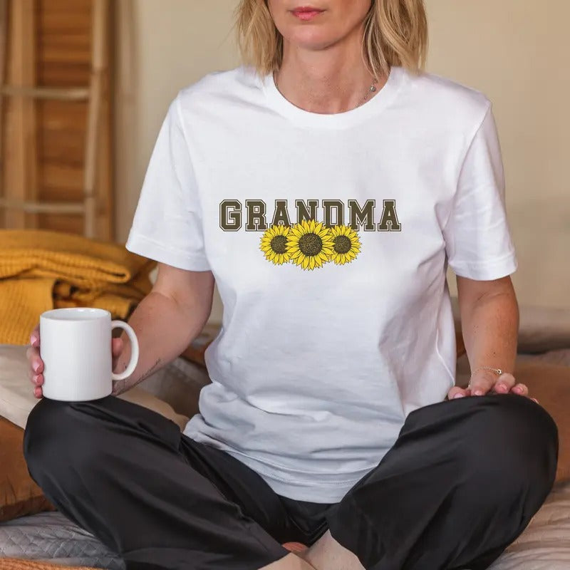Grandma Shirt For Mother's Day Sunflower And Varsity Letters Strong Grandma Gift From The Grandkids