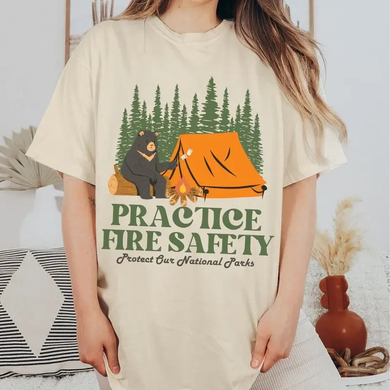 Granola Girl Aesthetic Comfort Colors Shirt, Camp Fire Safety, Protect Our National Parks, Indie Tee, Camping Outdoor Nature Vibe Womenswear Shirt