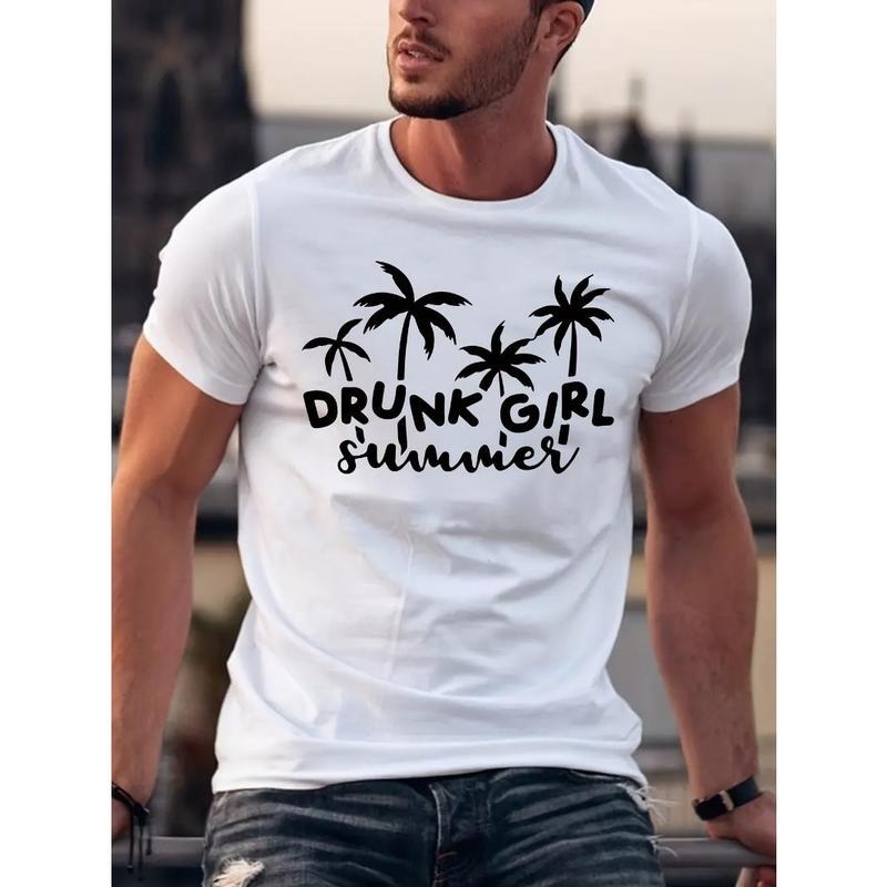Graphic Printed T-shirt Men's Casual Summer And Autumn Slightly Elastic Round Neck T-shirt Made in USA
