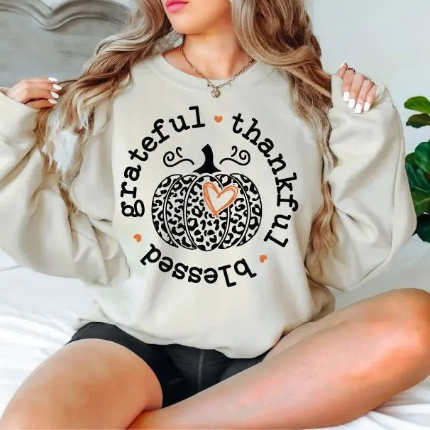 Grateful Thankful Blessed T-Shirt, Thanksgiving Pumpkin Tee, Fall Autumn Sweatshirt, Thanksgiving Day Family T-Shirt, Cozy Season, Holiday Season