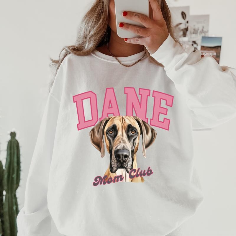 Great Dane Mom Club Sweatshirt ~ Sweatshirt Unisex Apparel Relaxed Fit Printed in the USA Clothing Womenswear Casual and Comfortable
