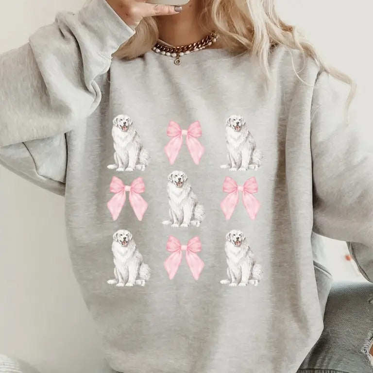 Great Pyrenees with Bows Sweatshirt ~ Sweatshirt Unisex Apparel Relaxed Fit Printed in the USA Clothing Womenswear Casual and Comfortable
