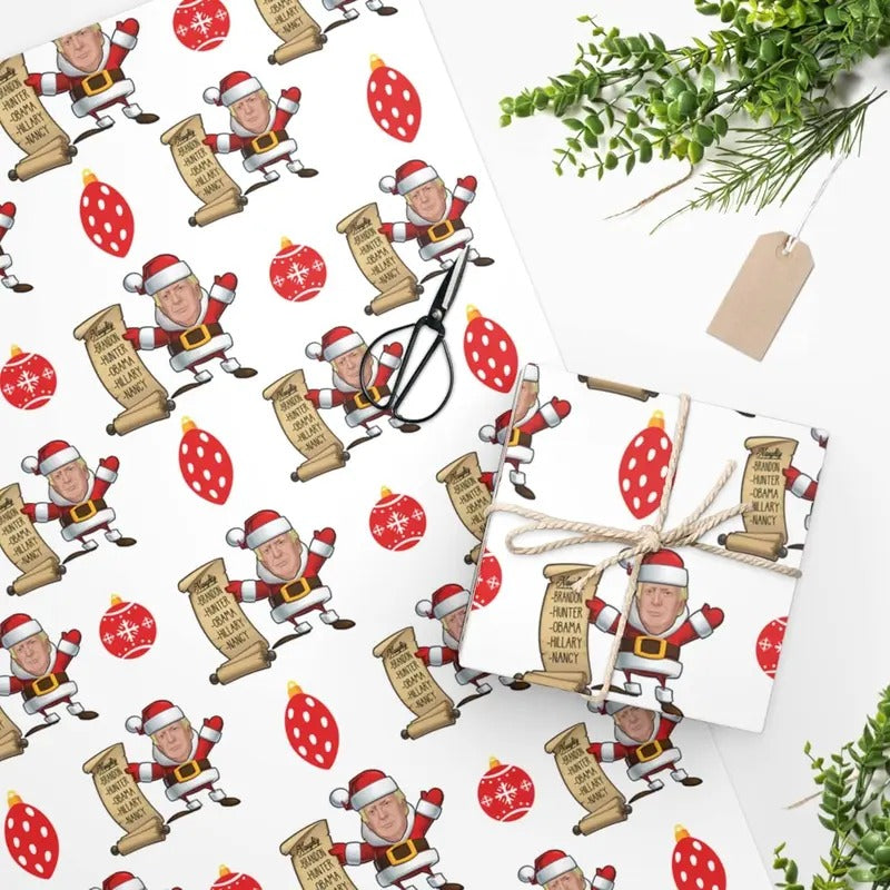 Great Santa Trump Wrapping Paper for Gifts - Pro Trump Naughty List Christmas Gift Wrap Let's Go Brandon Maga Gift Wrap...