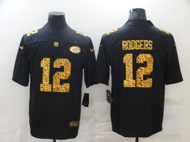 Green Bay Packers #12 Aaron Rodgers Black Leopard Print 084