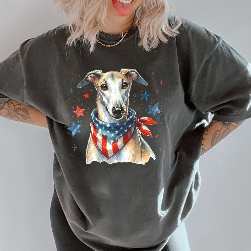 Greyhound Patriotic Dog Shirt ~ Unisex Apparel Relaxed Fit Printed In The USA Clothing Womenswear Casual Comfort Cotton Top Athletic Boho Chic