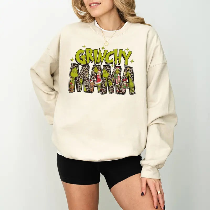 Grincy Mama Leopard Sweatshirt, Retro Mama Christmas Sweatshirt, Christmas Sweatshirt, Mama Shirt Sweatshirt, Trendy...