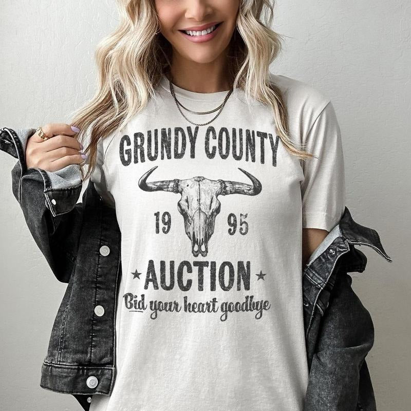 Grundy County Auction Vintage Inspired Concert Tee, 90s Country Music, Western Boho Retro Music Band T-Shirt Hoodie,...