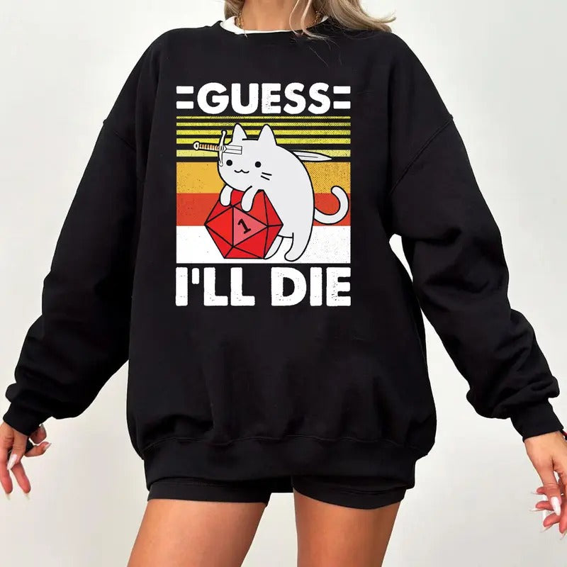 Guess I'll Die Cat Shirt, D&D Vintage Shirt, Dice DnD Shirt, D20, Rpg, Dungeons and Dragons Shirt, Meowster D&D Shirt,...