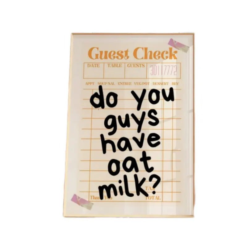 Guest Check Receipt Poster, Oat Milk Print, Guest Check Poster, Oat Milk Poster, Aesthetic Funky College Dorm Art...