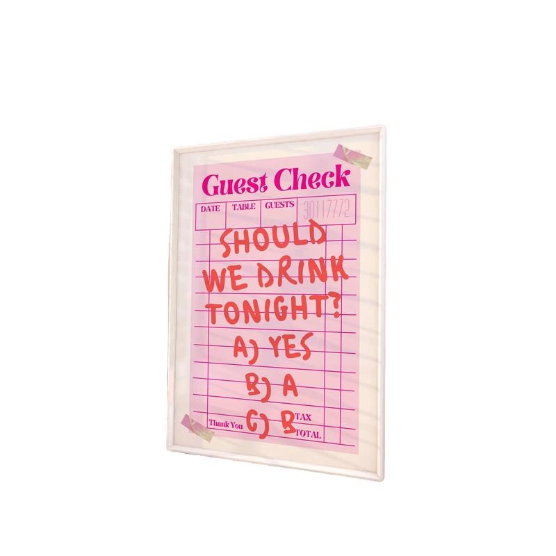 Guest Check Receipt, Should We Drink Tonight, Bar Cart Wall Art Decor, Guest Check Poster, Retro Cocktail Print, Drinks Poster, Gifts For Girls Wall Art Decor, Poster Prints No Frame, Wall Hanging Decor, Big Wall Decor, Gifts For Birthday