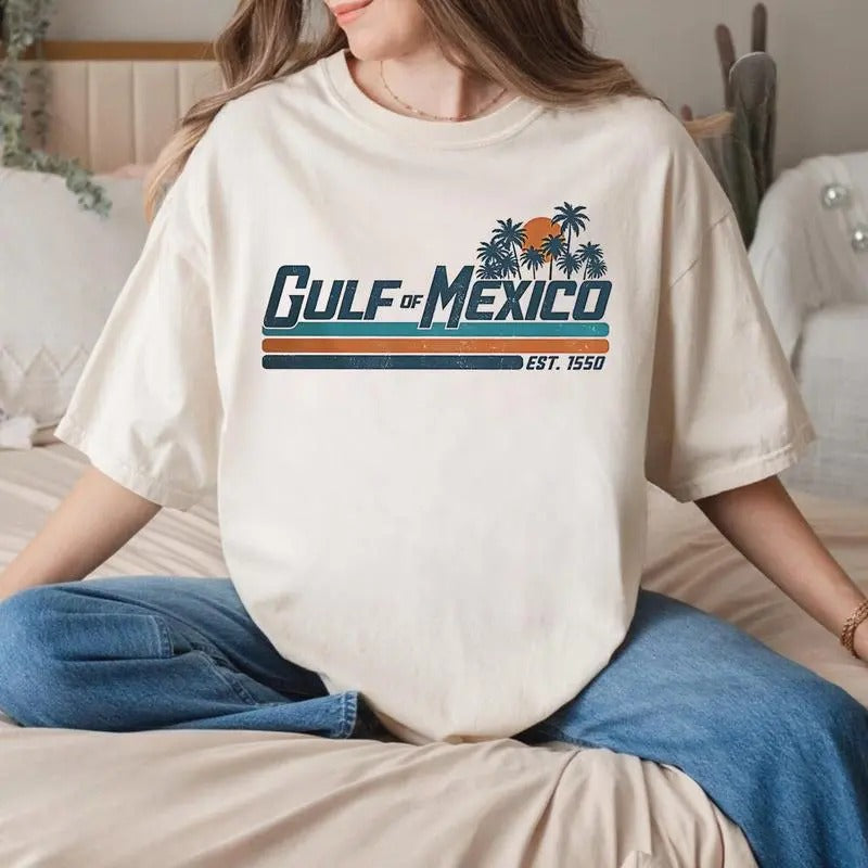 Gulf Of Mexico TShirts Cotton Fabric, Golfo de México 1550 Retro Vintage Art Tshirt, Vacation Mexico Shirt, Gulf of Mexico Tops, Menswear Graphic Tee
