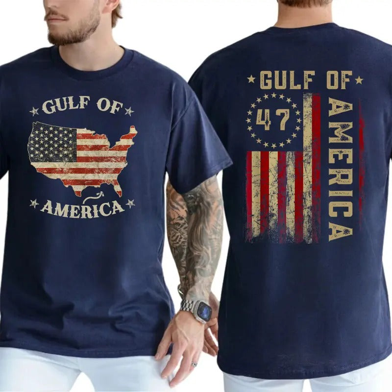 Gulf of America T-Shirt - Vintage Patriotic Design with Distressed USA Flag, Perfect for American Pride and Freedom Lovers, Menswear Tops