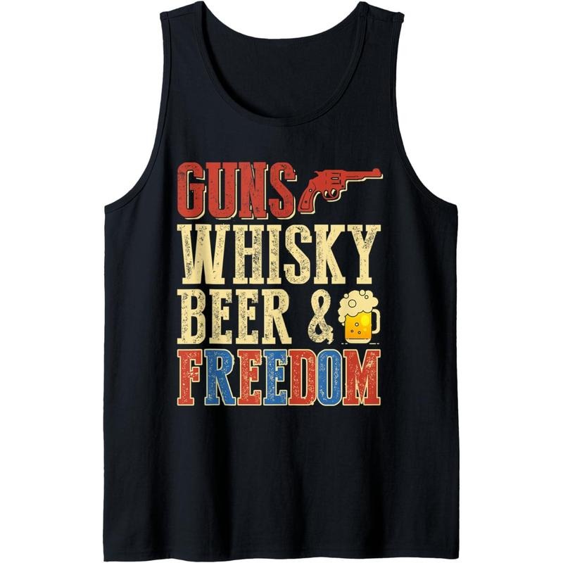Gun Whisky Beer Freedom Proud American Flag Party Gift USA Tank Top made in USA
