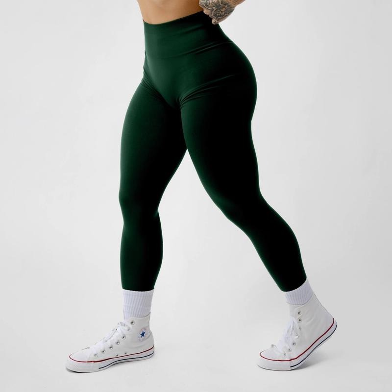 Gymreapers Legacy Seamless High-Rise Knit Compression Leggings - Evergreen, Plain, All Seasons, Women's Bottoms
