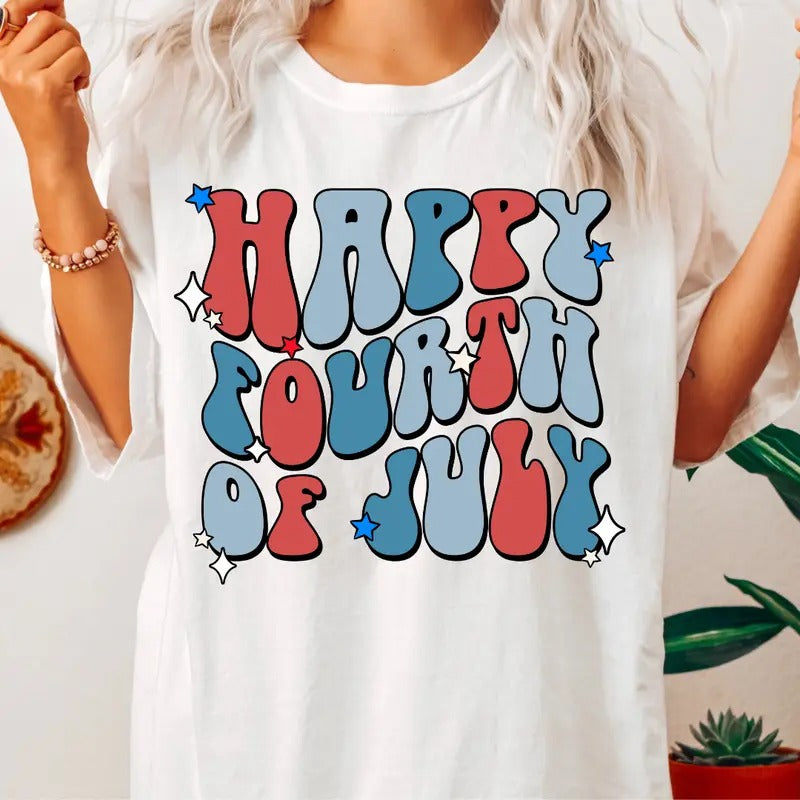 HAPPY FOURTH OF JULY SHIRT, SHIRT, FUNNY JULY 4TH SHIRT, FIREWORK SHIRT, PARTY IN THE USA, JULY 4TH PARTY SHIRT Comfort Cotton Fabric Top