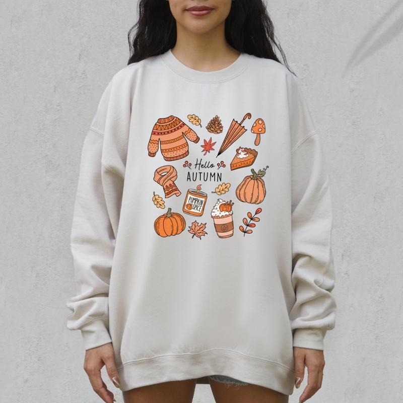 HELLO AUTUMN Crewneck Sweatshirt Crewneck Sweatshirt Unisex Fit Causal Sweatshirt for Halloween Oversized Womenswear
