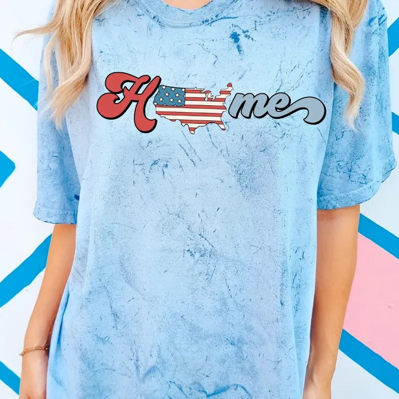 HOME AMERICAN FLAG SHIRT, 4TH OF JULY MEN SHIRT, UNISEX COTTON SHIRT, OVERSIZED HOLIDAY SUMMER SHIRT