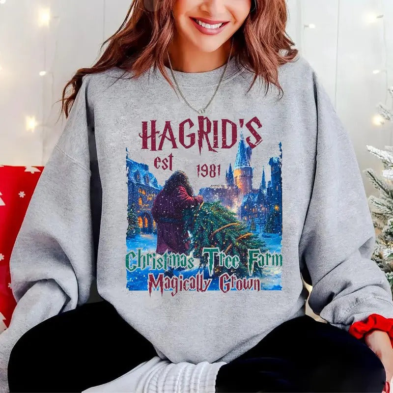 Hagrids Christmas Tree Farm Sweatshirt, Magically Grown Christmas Tree Shirt, 90s Christmas Movies Sweatshirt, Vintage Christmas Shirt, Retro Xmas Movies Sweater, Retro Christmas Sweatshirt