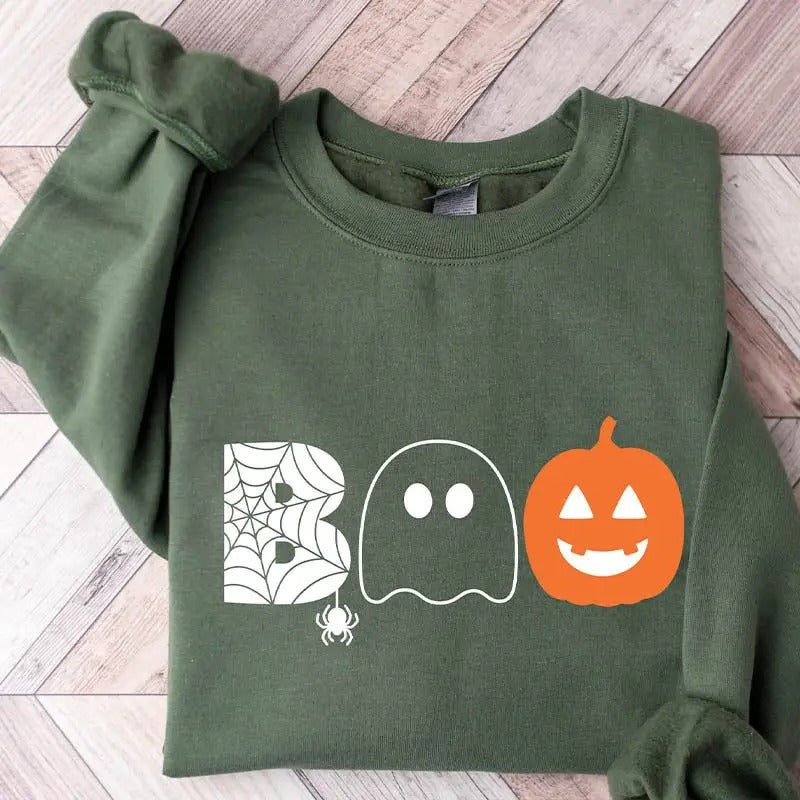 Halloween Boo Pumpkin Sweatshirt, Halloween Ghost Sweatshirt, Halloween Pumpkin Sweatshirt, Spider Halloween Sweatshirt, Pumpkin Sweatshirt
