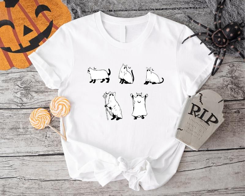 Halloween Cat T-Shirt, Funny Ghost Halloween Shirt, Cat Lover Gift Tee, Spooky Season Tee
