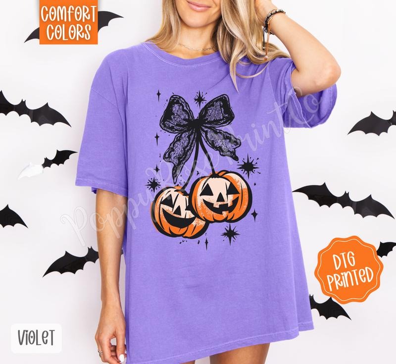 Halloween Cherries Shirt Comfort Colors, Trendy Pumpkin Tshirt