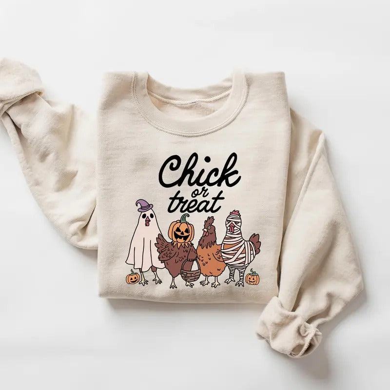 Halloween Chick or Treat Sweatshirt, Halloween Chicken Sweatshirt, Halloween Funny Chicken Shirt, Ghost Chicken Shirt, Chicken Lovers Shirt, Halloween Farmer Shirt, Fall Halloween Gift Shirt