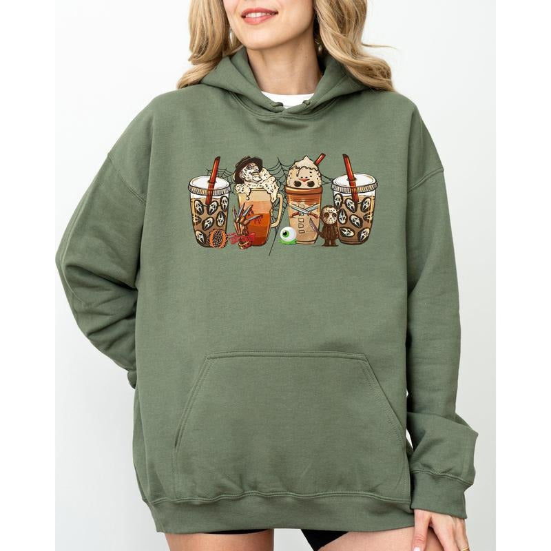 Halloween Coffee, Skeleton, Ghost, Witch, Skull, Spooky, Aesthetic, Meme, Halloween, Costume, Hoodie, Hooded Sweatshirt