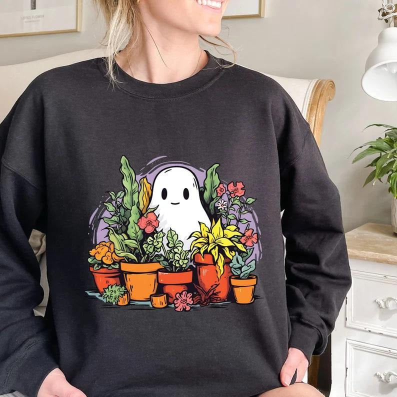 Halloween Cute Ghost Plant Tshirt, More Plant Sweatshirt, Halloween Plants Sweatshirt, Halloween Garden Plant Lover Shirt, Spooky Season