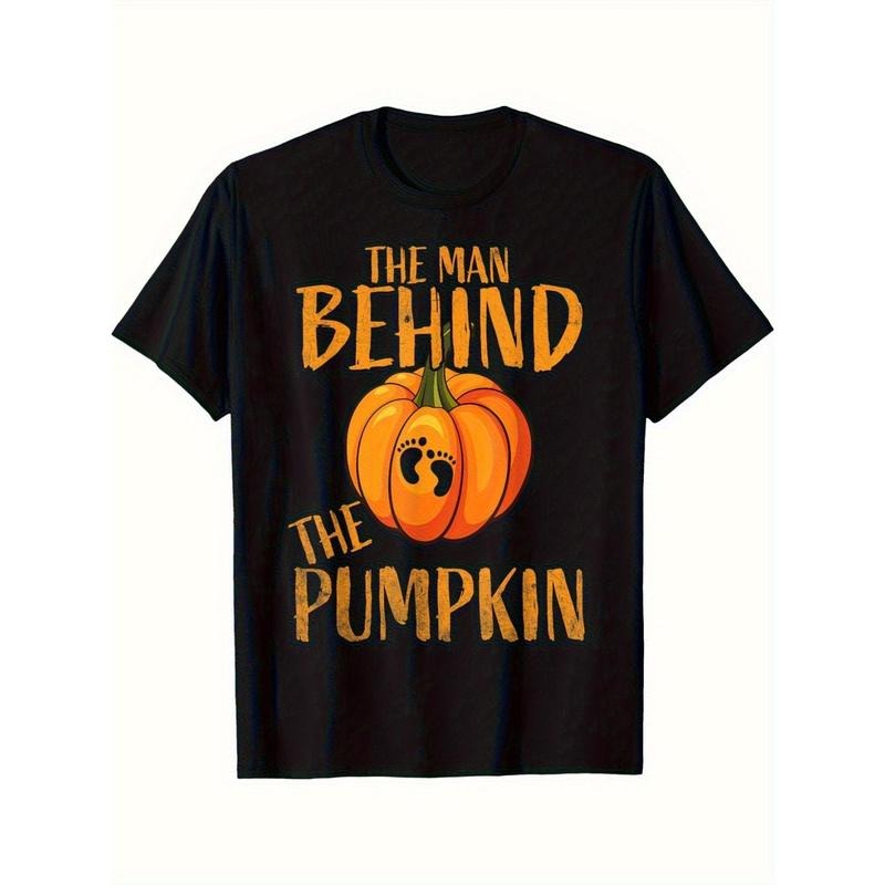 Halloween Dad-to-be Graphic T-shirt - Fun pumpkin print on a black cotton T-shirt for men Made in USA