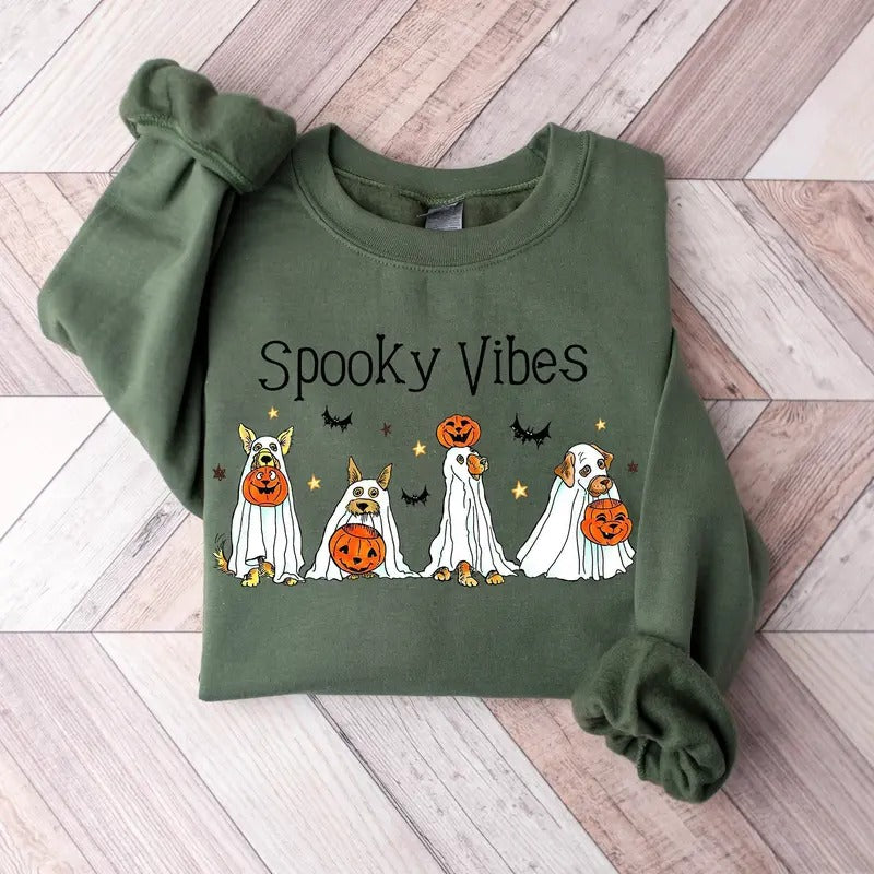 Halloween Dog Sweatshirt, Ghost Dog Shirt, 2024 Happy Halloween, Retro Spooky Seasonstyle{n002}2 Hoodie | WearSparks.com