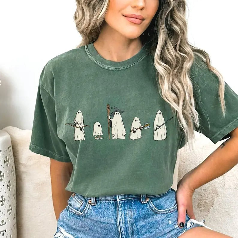 Halloween Fantasy Book Ghosts T-shirt. The epic fantasy book Halloween shirt. Ghost shirt | Fantasty Book Lover | Reader, Womenswear Shortsleeve Cotton