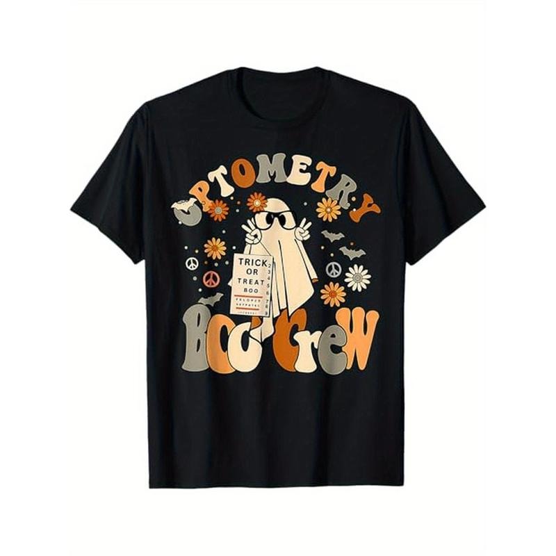 Halloween Ophthalmology Ghost Crew Ghost T-Shirt Halloween Thanksgiving Christmas, creative patterns, variable short-sleeved shirts, high-quality cotton fabrics, to create exclusive fashion for Halloween, Christmas, and Valentine's Day Made in USA