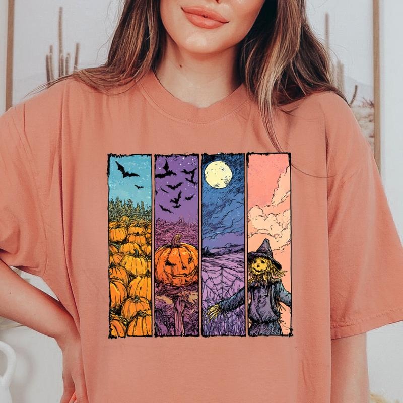 Halloween Phases Unisex T-Shirt Comfort Colors - 100% Ring-Spun Cotton Casual Crew Neck Short Sleeve Top for Summer Women's Wear Everyday