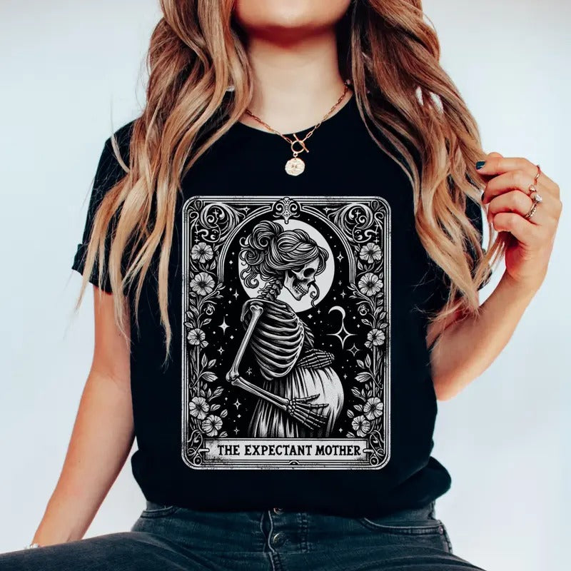 Halloween Pregnancy Announcement Shirt, Baby Reveal Tarot Card Shirt, Halloween Mama to Be Gift, Skeleton Expectant Future Mom Mother Shirt