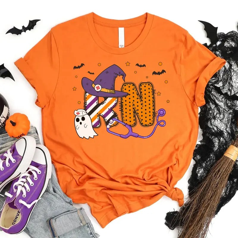 Halloween RN Nurse T-shirt, RN Halloween Registered Nurse Tee, Halloween T-Shirt for Nursing, Gift for Registered Nurse,...