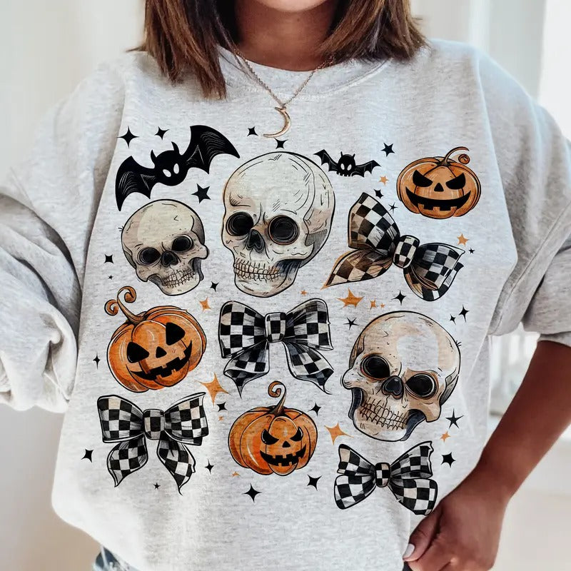 Halloween Skull Bow Shirt, Coquette Bow Halloween Shirt, Halloween Shirt, Skeleton Shirt, Spooky Season Shirt, Coquette Shirt